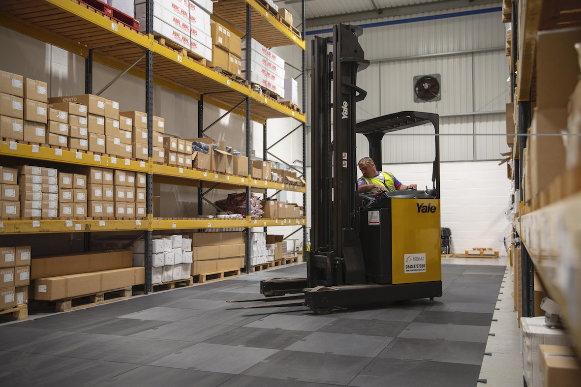 fork lift truck on floor shield protection boards